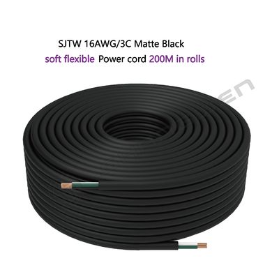 Power Cord Flexible Electrical Cord Cable 16AWG  300V 3C UL SJTW 300V 105℃ 16AWG 3 Conductor SJTW  PVC Soft Extension Cord Cable