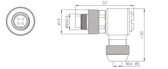 M9 Angled Male Metal Plug(solder)) IP67 2\3\4\5\6\7\8 Pin Industrial Connector