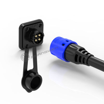Lötung 4pin M19 Stecker übergeformt Blau Nylon PA66 Aluminiumlegierung Schal