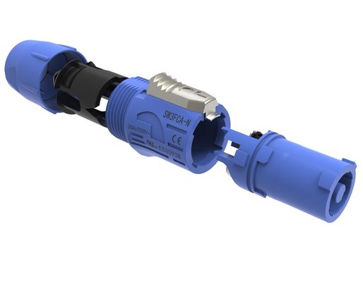 Innenbereich IP44 Triple Core Männlicher Powercon-Anschluss 3-Pin-Audio-Video-Eingangsanschluss Verriegelbarer Sprecherstecker 20A 250V AC Blau