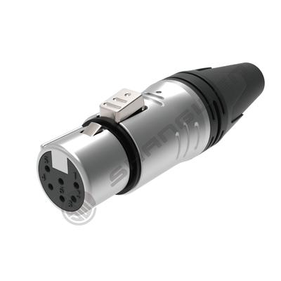 6-polige XLR-Audio-Video-Steckverbinder, geschützt für Innenräume, 6-polig, Buchse/Stecker, in Schwarz/Silber, mit 7,5 A Nennstrom