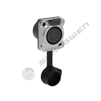 Outdoor Audio Waterproof 5-Pin XLR Female Jack Socket Connector Panel Mount with Sealed Rubber Jacket for Power Applications