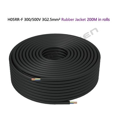 3*2.5mm²  300/500V CCC VDE 3 Core Sheathed Wire Copper Core Cable H05RR-F 2.5 Mm² 3 Core Power Cable H05RR-F Black Rubber Cable